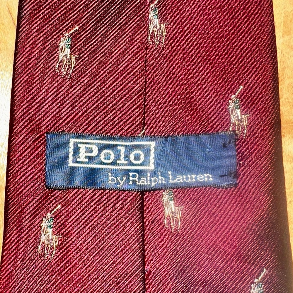 Polo Ralph Lauren logo preppy tie maroon crimson tie necktie vintage USA made